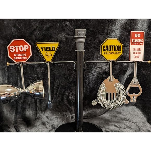 Vintage Cocktail Martini Accessories Set Traffic Signs Barware circa 1960s-70s - Picture 2 of 9